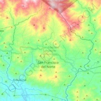 Carte topographique San Francisco del Norte (Municipio), altitude, relief