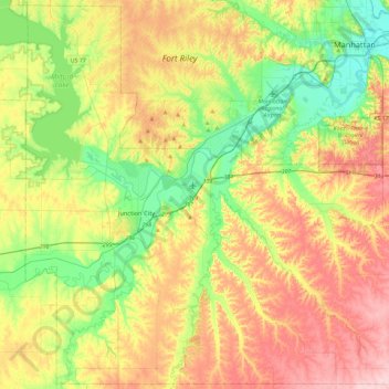 Carte topographique Geary County, altitude, relief