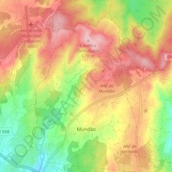 Carte topographique Mundão, altitude, relief