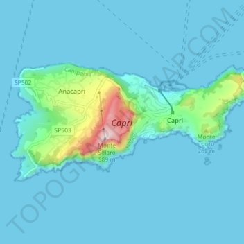Carte topographique Île de Capri, altitude, relief