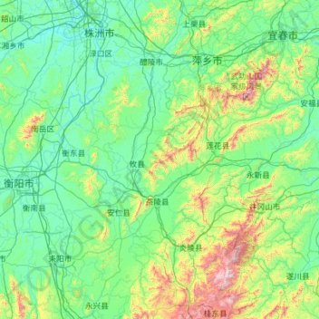 Carte topographique Zhuzhou, altitude, relief