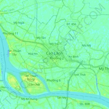 Carte topographique Thành phố Cao Lãnh, altitude, relief