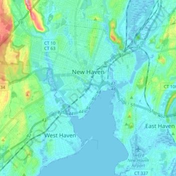 Carte topographique New Haven, altitude, relief