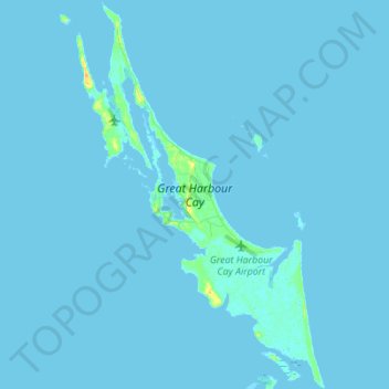 Carte topographique Great Harbour Cay, altitude, relief