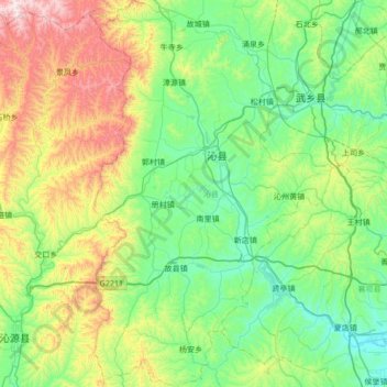 Carte topographique Qin County, altitude, relief