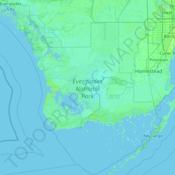Carte topographique Parc national des Everglades, altitude, relief