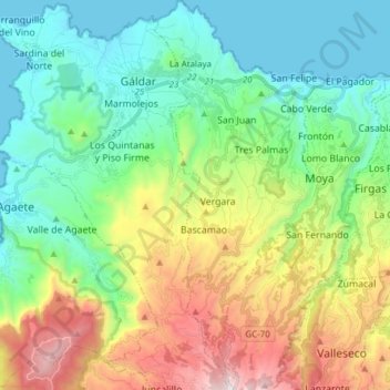 Carte topographique Santa María de Guía de Gran Canaria, altitude, relief