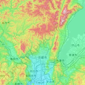Carte topographique Kyoto, altitude, relief