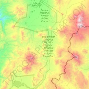 Carte topographique Parque Nacional Nevado de Tres Cruces, altitude, relief