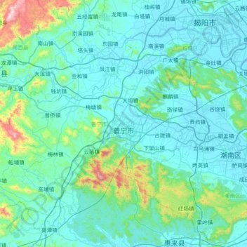 Carte topographique 普宁市, altitude, relief