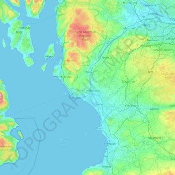 Carte topographique North Ayrshire, altitude, relief