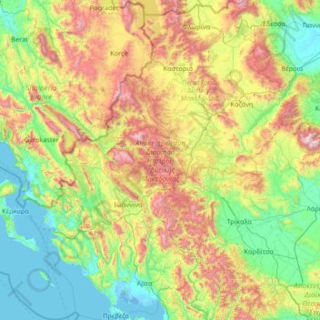 Carte topographique Epirus - Westmakedonien, altitude, relief
