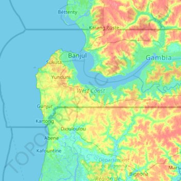 Carte topographique Division de West Coast, altitude, relief