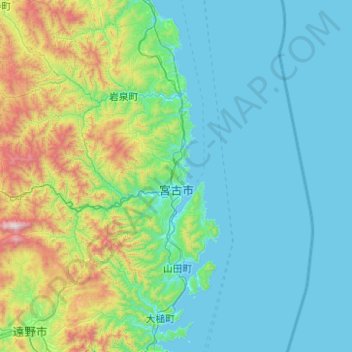 Carte topographique Miyako, altitude, relief
