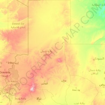 Carte topographique North Darfur State, altitude, relief