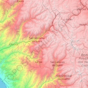 Carte topographique Huarochirí, altitude, relief