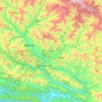 Carte topographique Pyuthan, altitude, relief