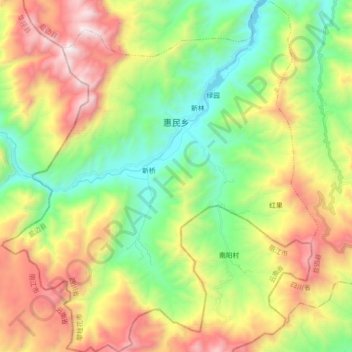 Carte topographique 惠民乡, altitude, relief