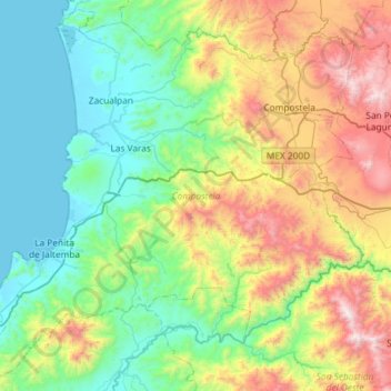 Carte topographique Compostela, altitude, relief