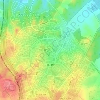 Carte topographique Sderot, altitude, relief