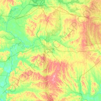 Carte topographique Marengo County, altitude, relief