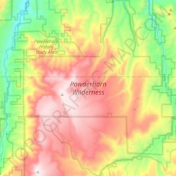 Carte topographique Powderhorn Wilderness Area, altitude, relief