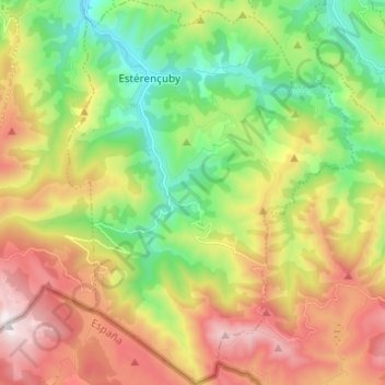 Carte topographique Estérençuby, altitude, relief