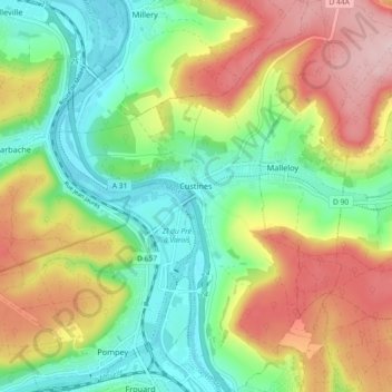 Carte topographique Custines, altitude, relief