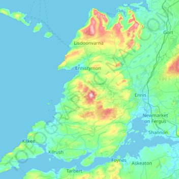 Carte topographique West Clare Municipal District, altitude, relief