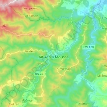 Carte topographique Ait Yahia Moussa, altitude, relief