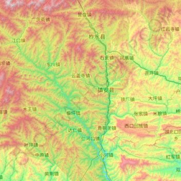 Carte topographique 镇安县, altitude, relief