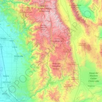 Carte topographique Sequoia National Forest, altitude, relief