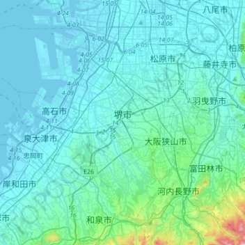 Carte topographique Sakai, altitude, relief