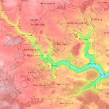 Carte topographique Titting, altitude, relief