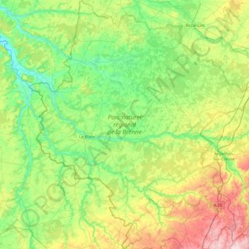 Carte topographique Parc naturel régional de la Brenne, altitude, relief