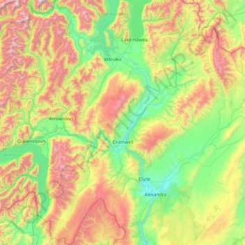 Carte topographique Cromwell Community, altitude, relief