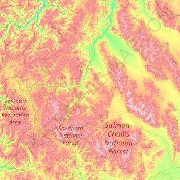 Carte topographique Custer County, altitude, relief