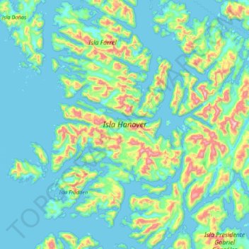 Carte topographique Isla Hanover, altitude, relief