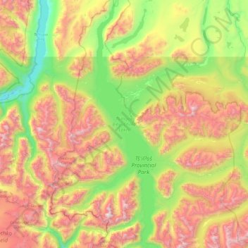 Carte topographique Tŝilhqox Biny (Chilko Lake), altitude, relief