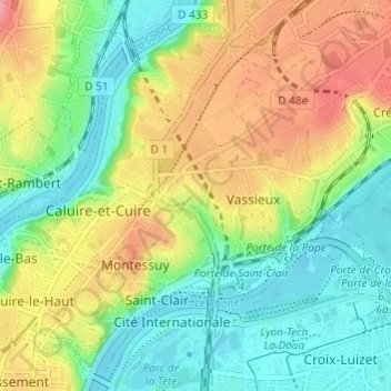 Carte topographique 69300, altitude, relief