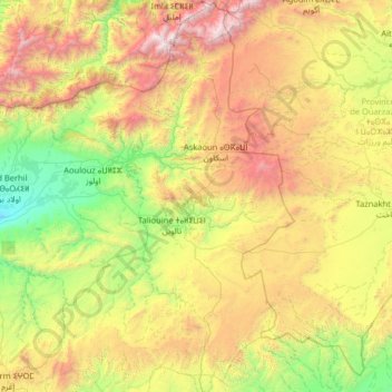 Carte topographique cercle de Taliouine, altitude, relief