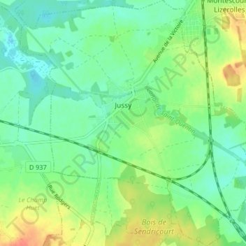 Carte topographique Jussy, altitude, relief