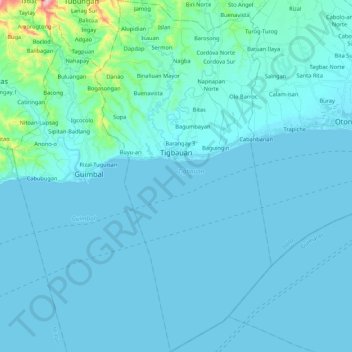 Carte topographique Tigbauan, altitude, relief
