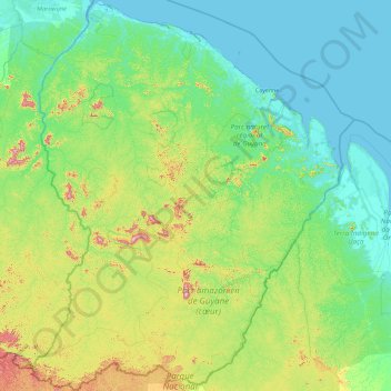 Carte topographique Guyane, altitude, relief