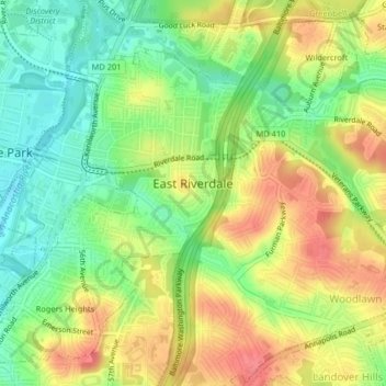 Carte topographique East Riverdale, altitude, relief
