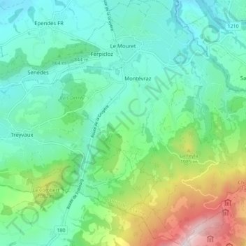 Carte topographique Le Mouret, altitude, relief