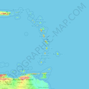 Carte topographique Lesser Antilles, altitude, relief