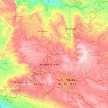 Carte topographique Chamula, altitude, relief