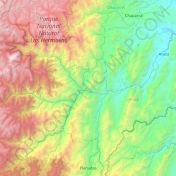 Carte topographique Rioblanco, altitude, relief