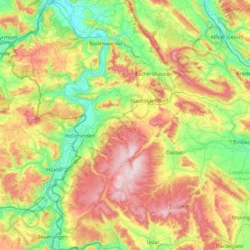 Carte topographique Holzminden (arrondissement), altitude, relief